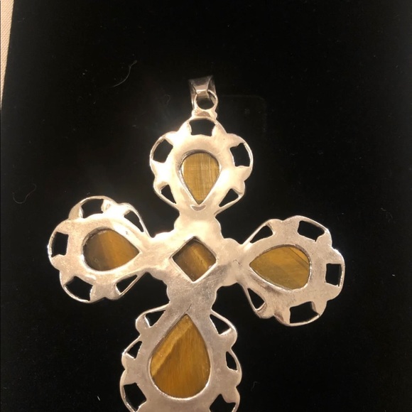 Sterling Silver, Tiger Eye Cross Pendant - Picture 4 of 5